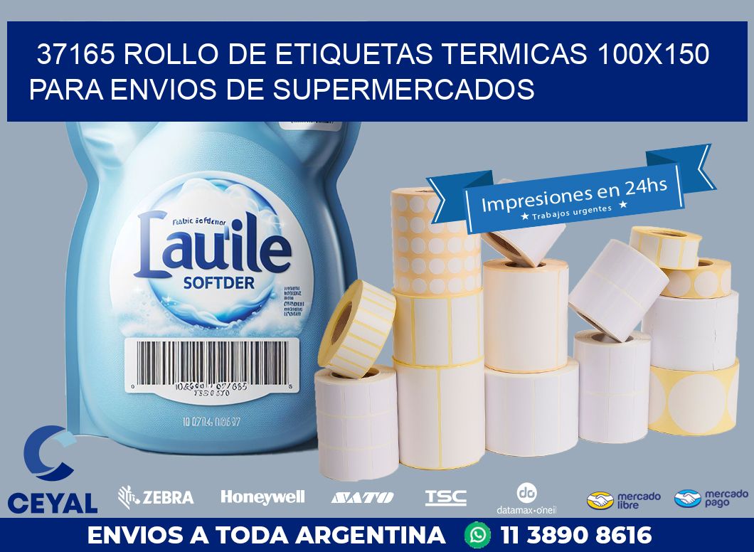 37165 ROLLO DE ETIQUETAS TERMICAS 100X150 PARA ENVIOS DE SUPERMERCADOS