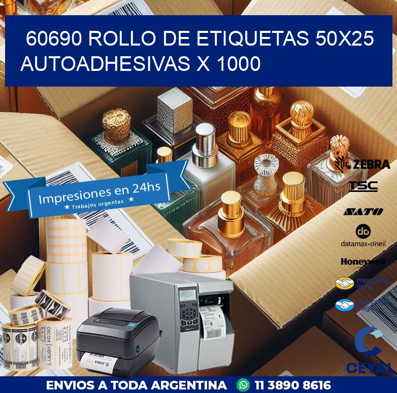 60690 ROLLO DE ETIQUETAS 50X25 AUTOADHESIVAS X 1000