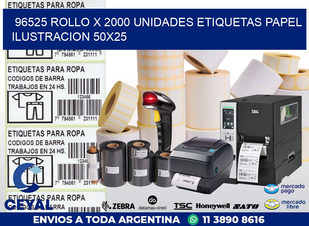 96525 ROLLO X 2000 UNIDADES ETIQUETAS PAPEL ILUSTRACION 50X25