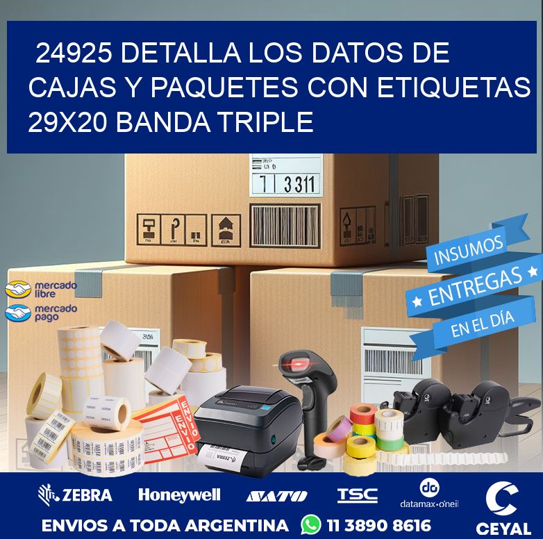 24925 DETALLA LOS DATOS DE CAJAS Y PAQUETES CON ETIQUETAS 29X20 BANDA TRIPLE