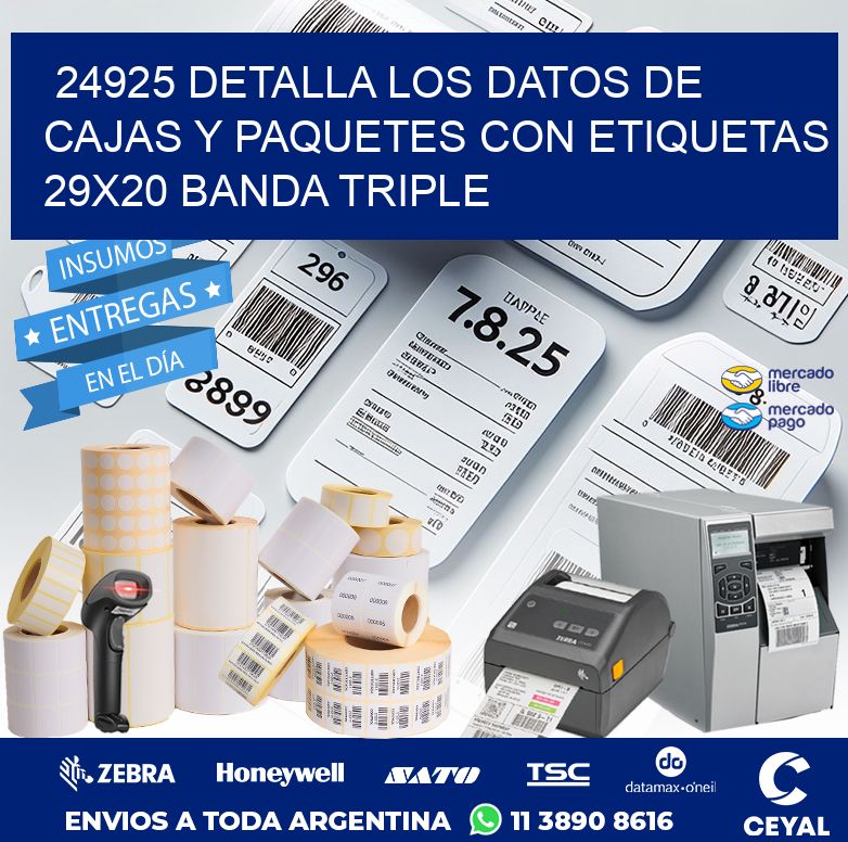 24925 DETALLA LOS DATOS DE CAJAS Y PAQUETES CON ETIQUETAS 29X20 BANDA TRIPLE