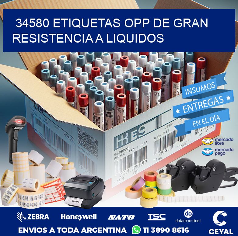 34580 ETIQUETAS OPP DE GRAN RESISTENCIA A LIQUIDOS