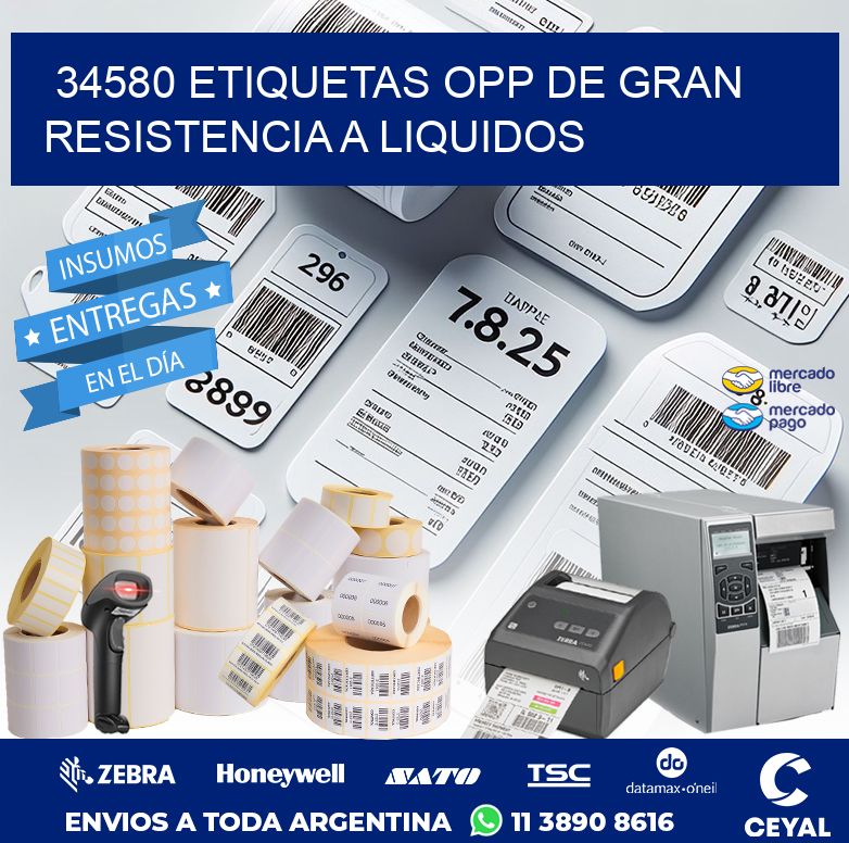 34580 ETIQUETAS OPP DE GRAN RESISTENCIA A LIQUIDOS