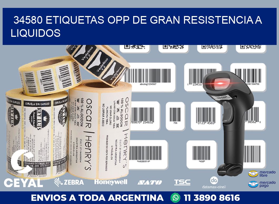 34580 ETIQUETAS OPP DE GRAN RESISTENCIA A LIQUIDOS