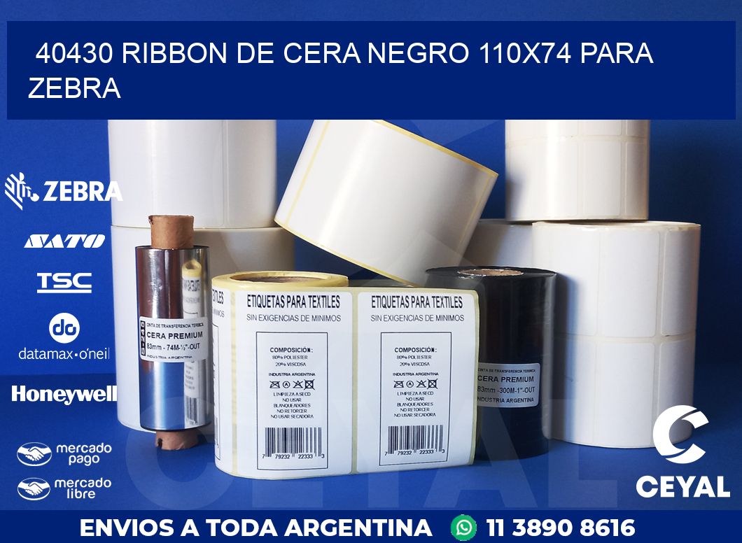 40430 RIBBON DE CERA NEGRO 110X74 PARA ZEBRA