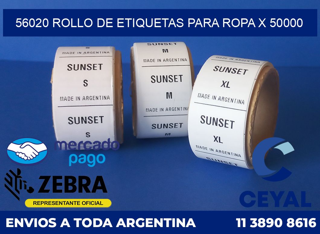 56020 ROLLO DE ETIQUETAS PARA ROPA X 50000