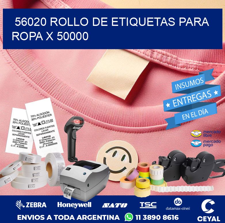 56020 ROLLO DE ETIQUETAS PARA ROPA X 50000