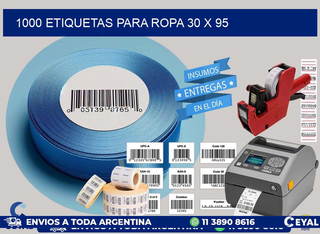 1000 ETIQUETAS PARA ROPA 30 x 95