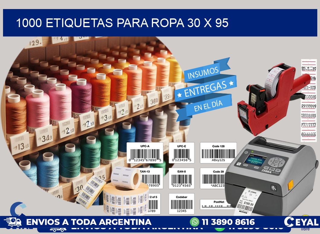 1000 ETIQUETAS PARA ROPA 30 x 95
