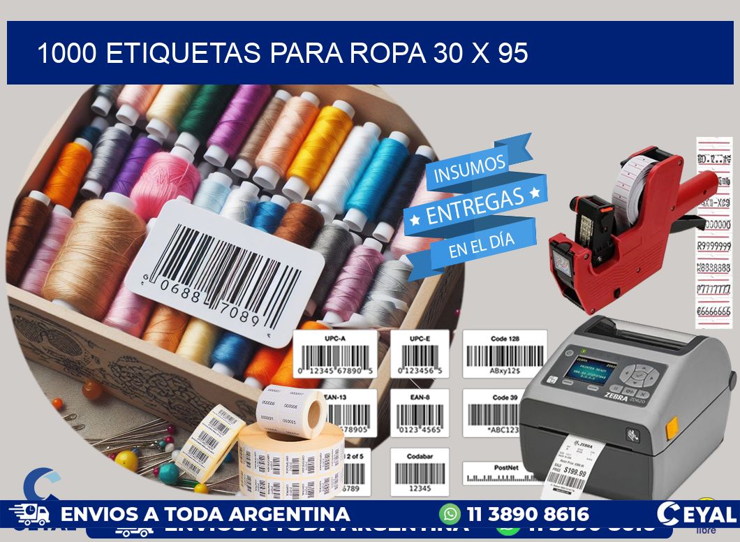 1000 ETIQUETAS PARA ROPA 30 x 95