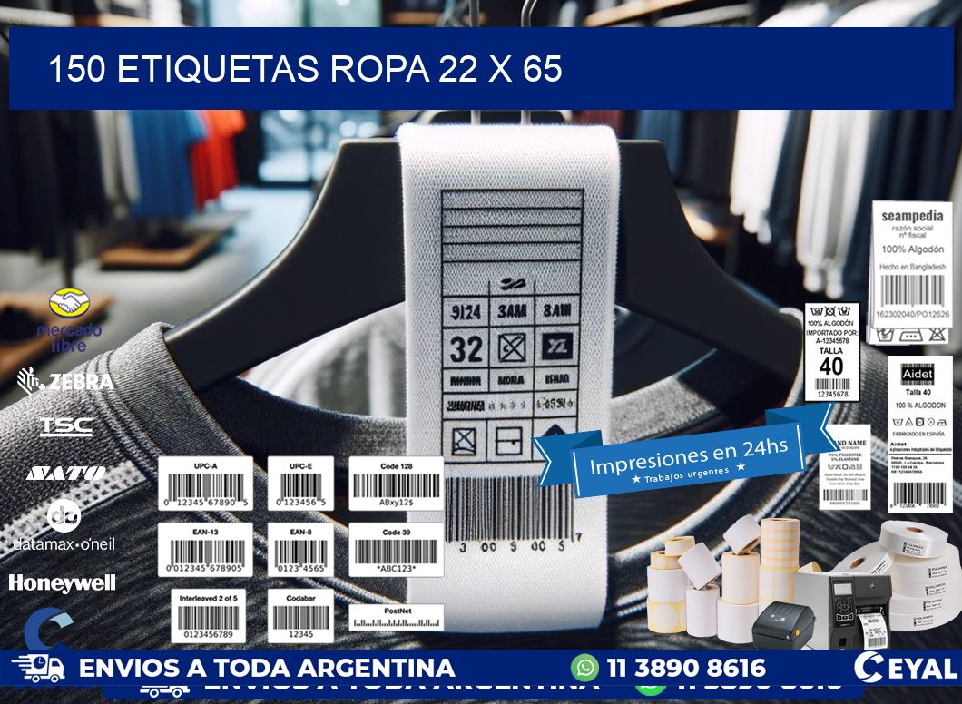 150 ETIQUETAS ROPA 22 x 65