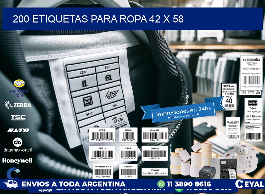 200 ETIQUETAS PARA ROPA 42 x 58