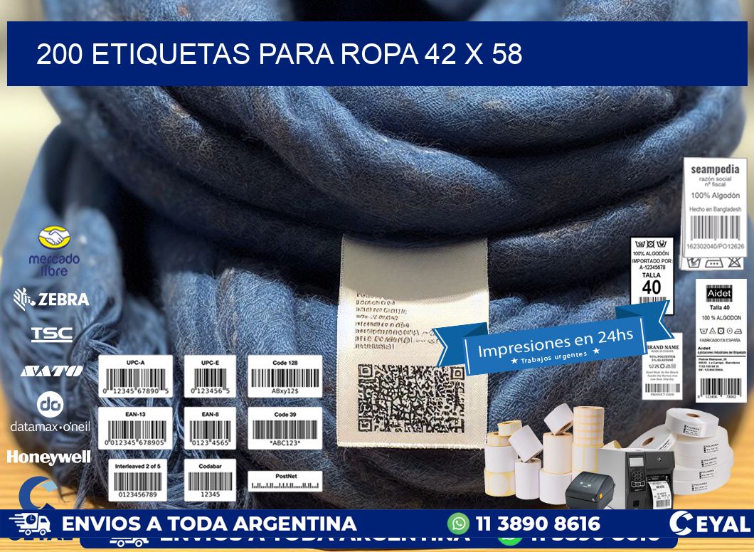 200 ETIQUETAS PARA ROPA 42 x 58