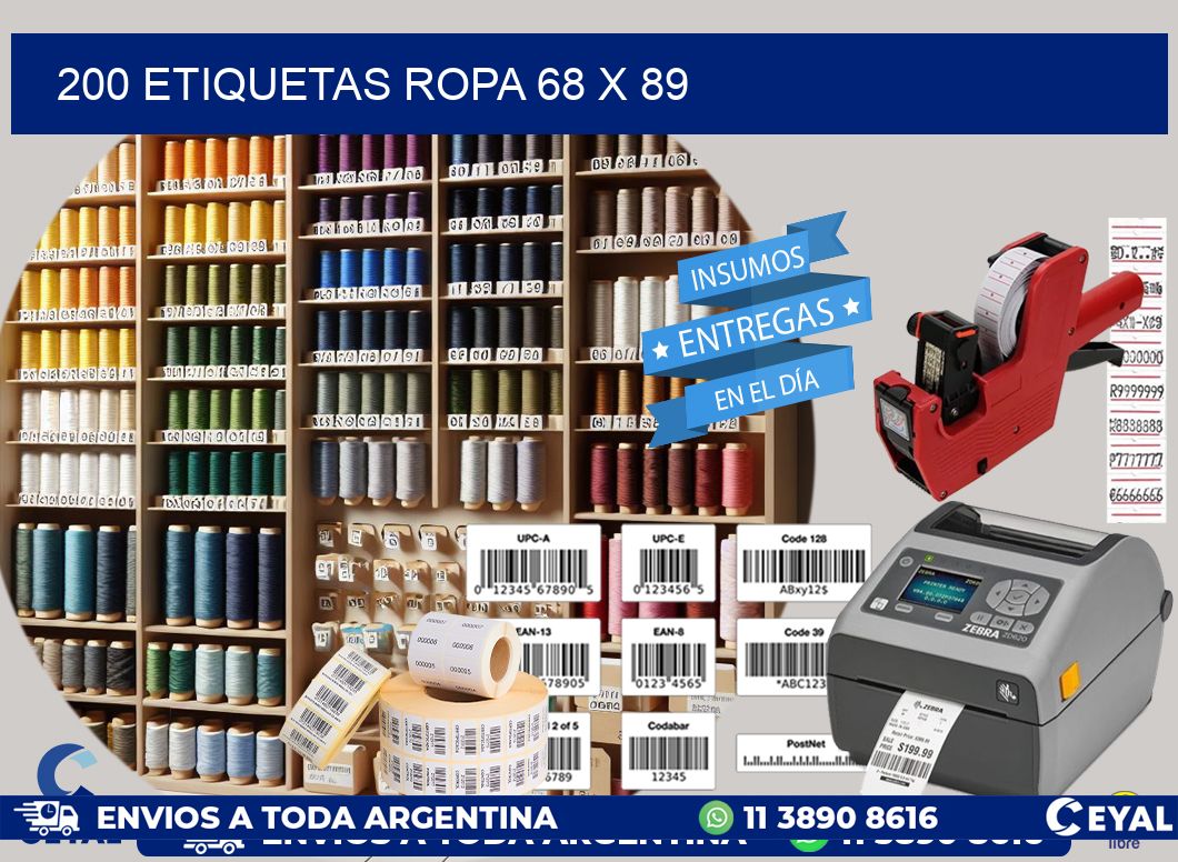 200 ETIQUETAS ROPA 68 x 89