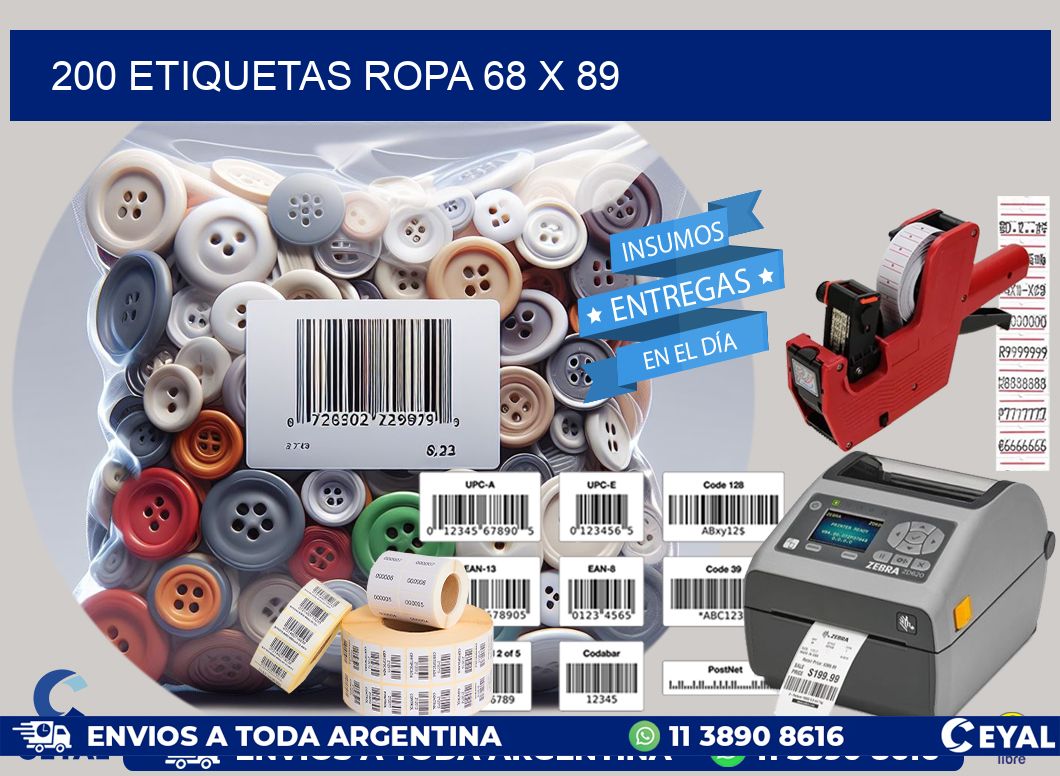 200 ETIQUETAS ROPA 68 x 89