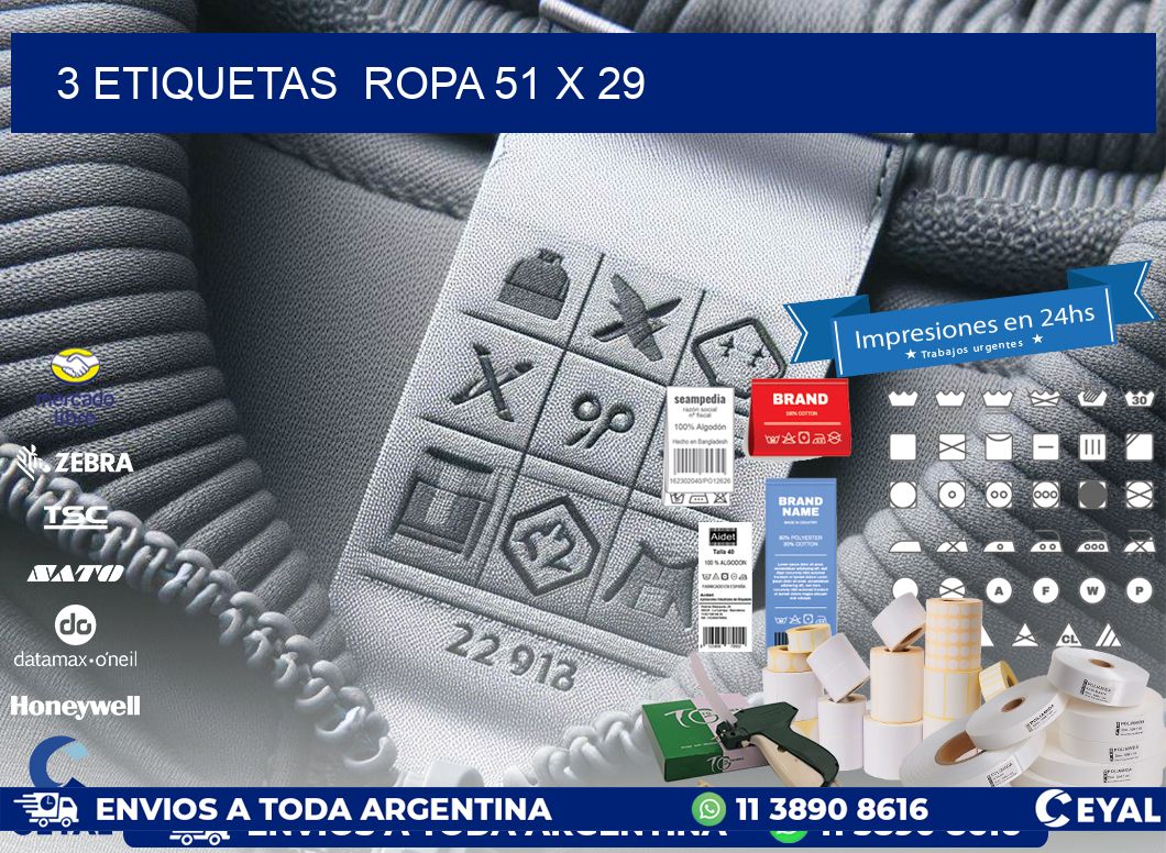 3 ETIQUETAS  ROPA 51 x 29