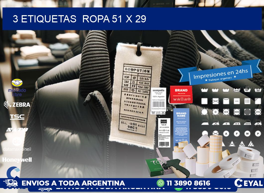 3 ETIQUETAS  ROPA 51 x 29