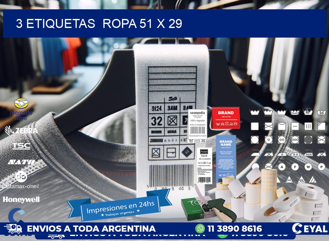 3 ETIQUETAS  ROPA 51 x 29