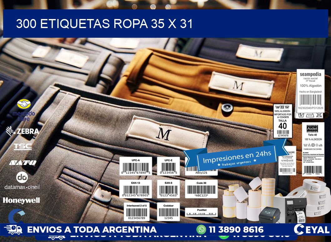 300 ETIQUETAS ROPA 35 x 31