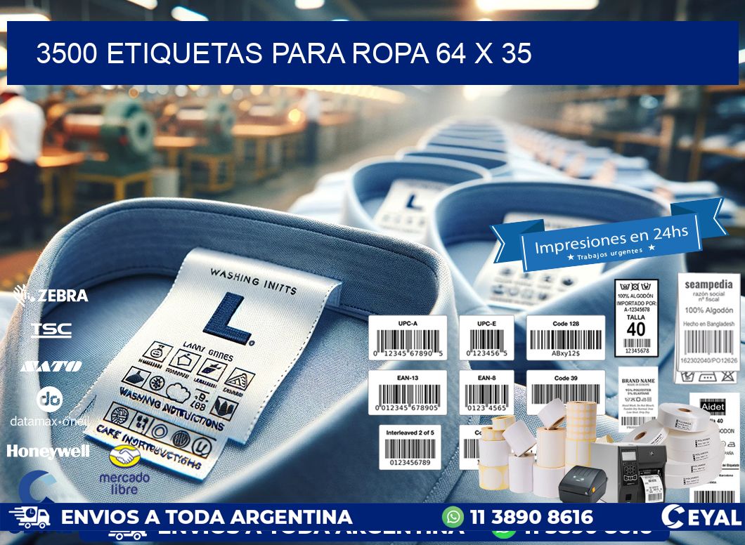 3500 ETIQUETAS PARA ROPA 64 x 35