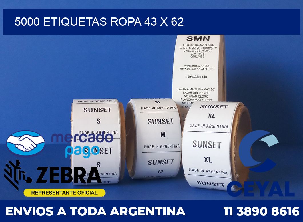 5000 ETIQUETAS ROPA 43 x 62