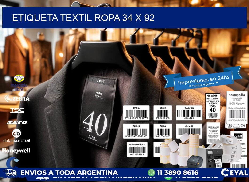 ETIQUETA TEXTIL ROPA 34 x 92