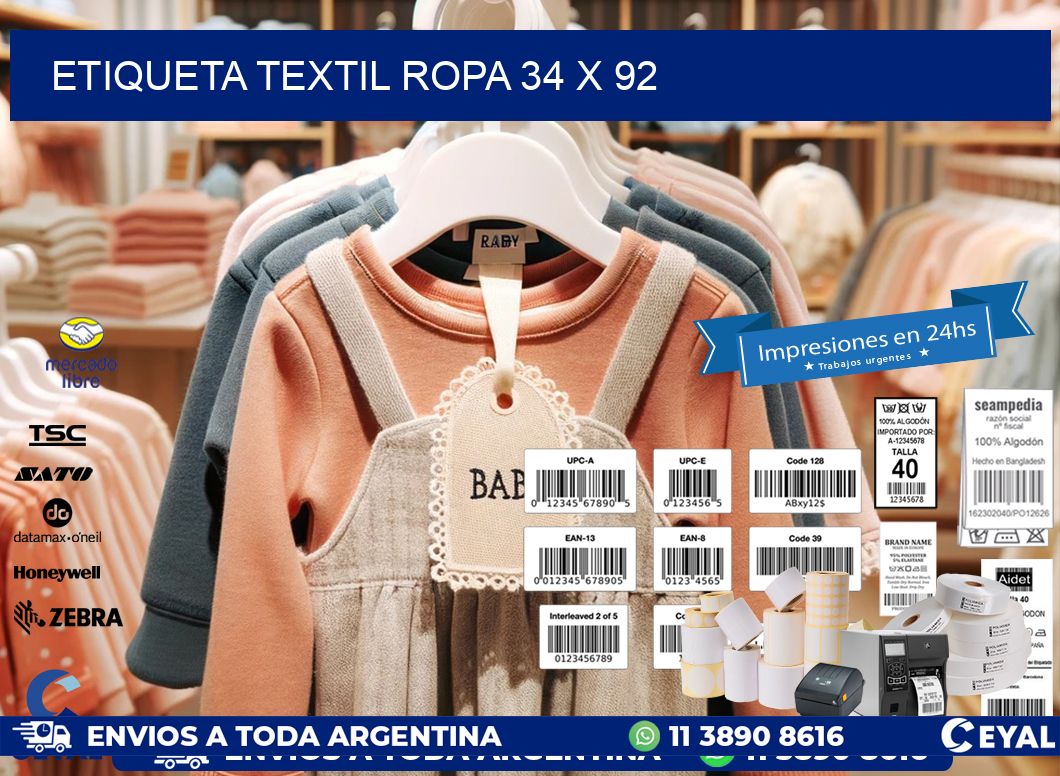 ETIQUETA TEXTIL ROPA 34 x 92