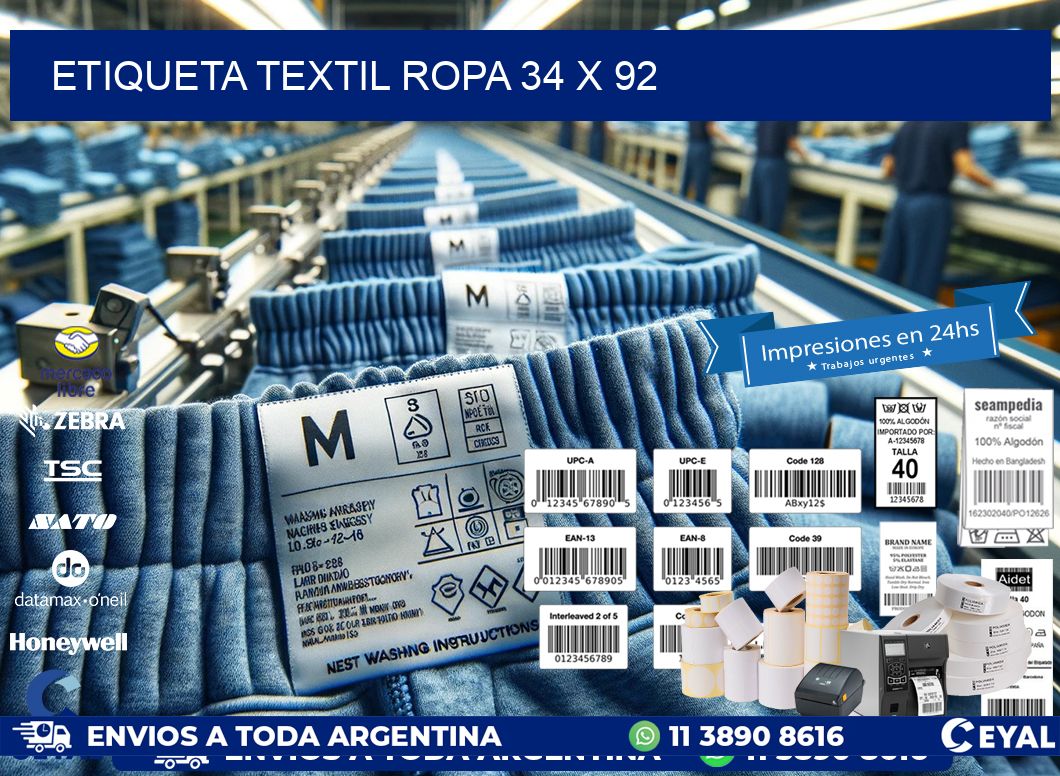 ETIQUETA TEXTIL ROPA 34 x 92