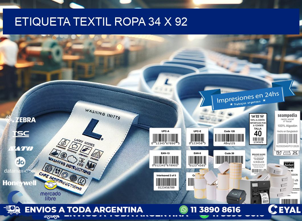 ETIQUETA TEXTIL ROPA 34 x 92