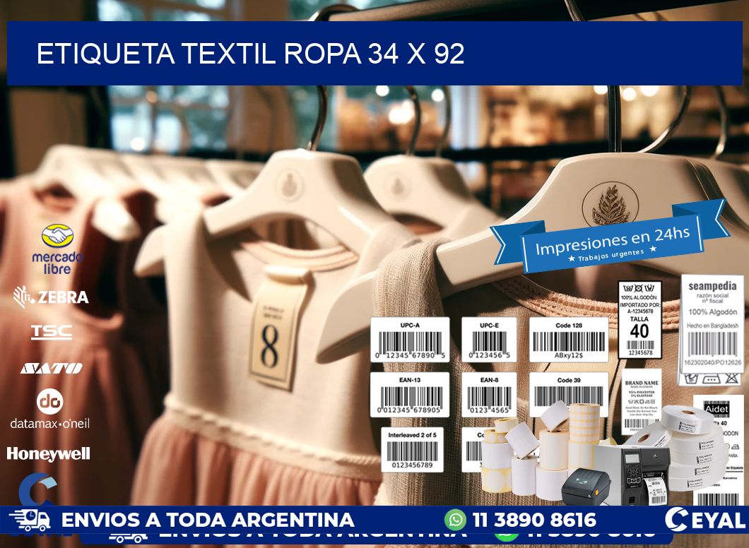 ETIQUETA TEXTIL ROPA 34 x 92