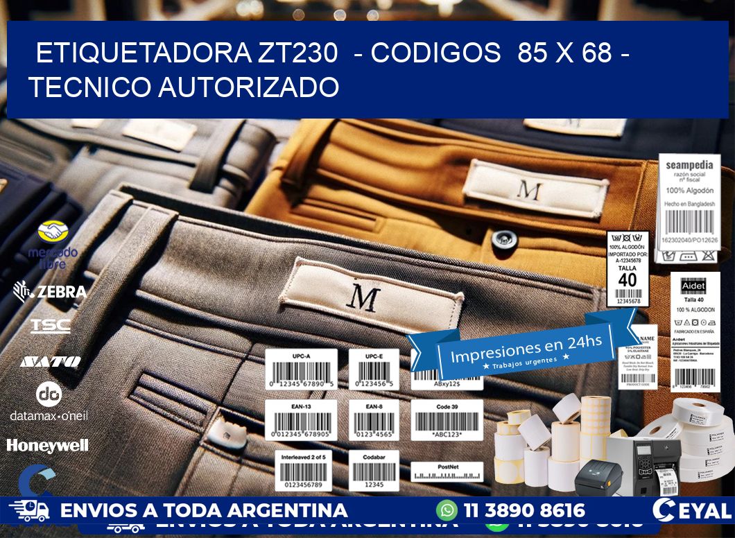 ETIQUETADORA ZT230  - CODIGOS  85 x 68 - TECNICO AUTORIZADO