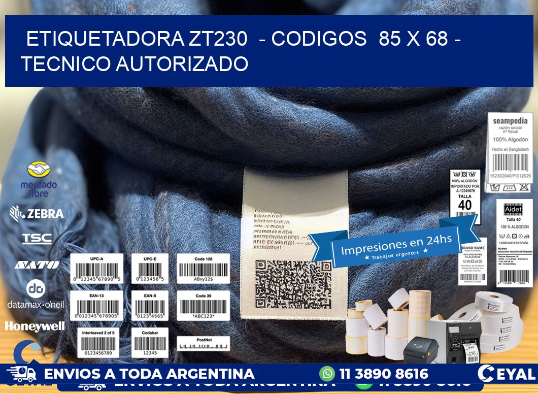 ETIQUETADORA ZT230  - CODIGOS  85 x 68 - TECNICO AUTORIZADO