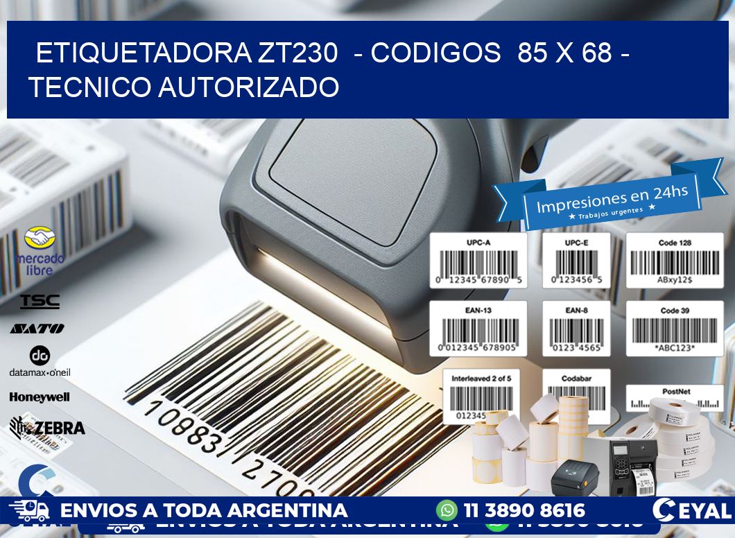 ETIQUETADORA ZT230  – CODIGOS  85 x 68 – TECNICO AUTORIZADO