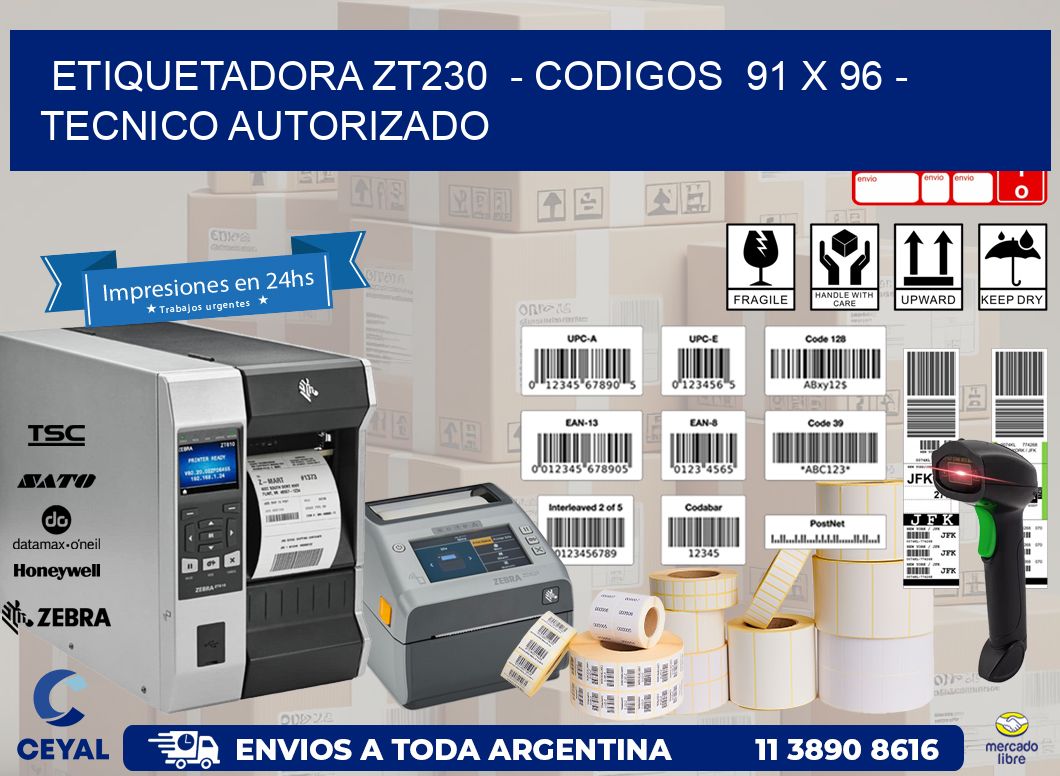 ETIQUETADORA ZT230  - CODIGOS  91 x 96 - TECNICO AUTORIZADO