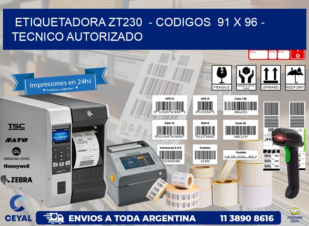 ETIQUETADORA ZT230  - CODIGOS  91 x 96 - TECNICO AUTORIZADO