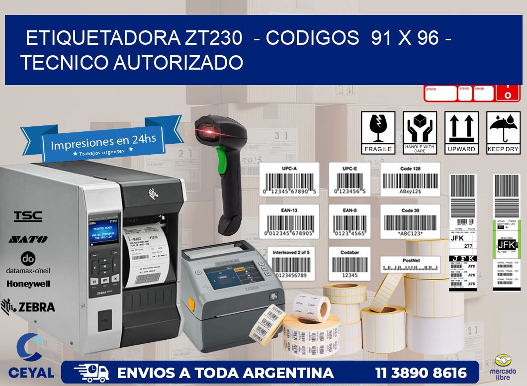 ETIQUETADORA ZT230  - CODIGOS  91 x 96 - TECNICO AUTORIZADO
