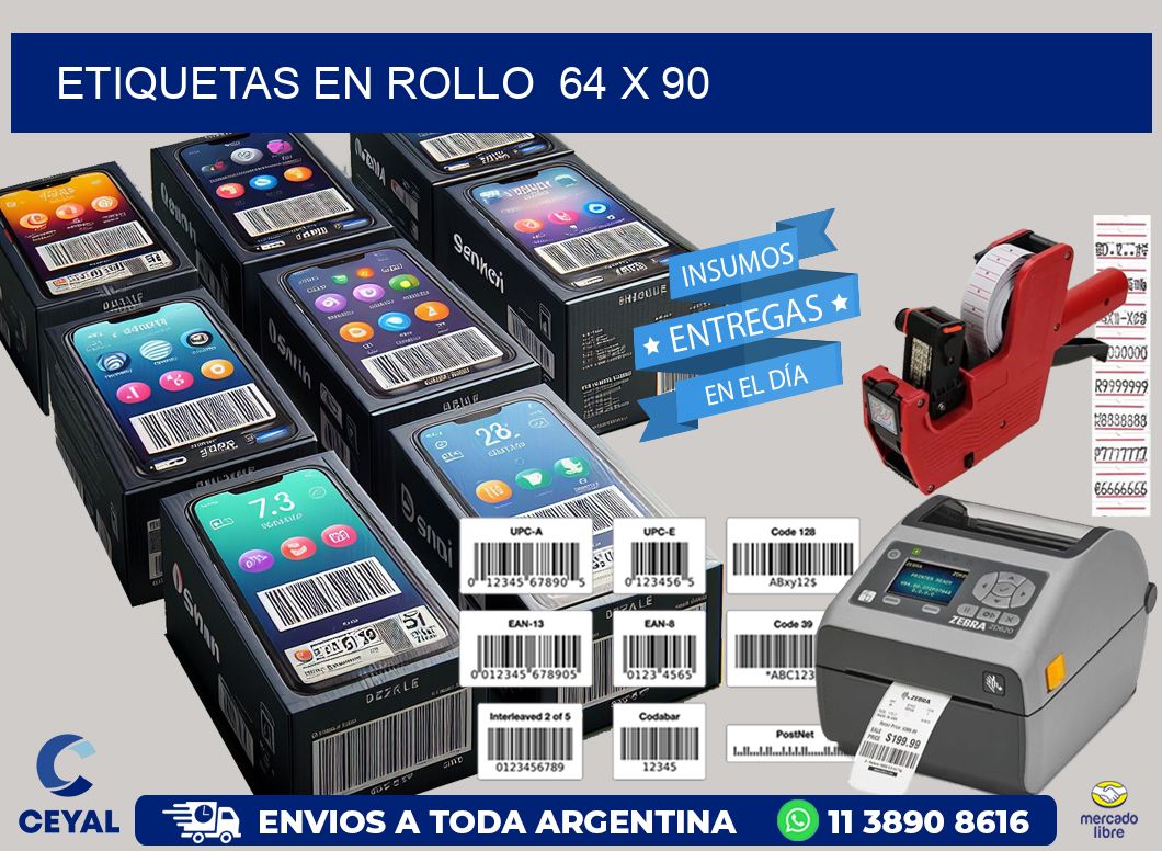 ETIQUETAS EN ROLLO  64 x 90