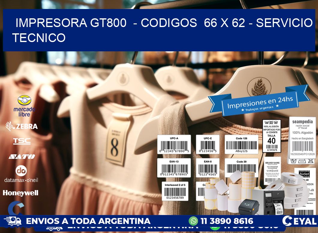 IMPRESORA GT800  - CODIGOS  66 x 62 - SERVICIO TECNICO