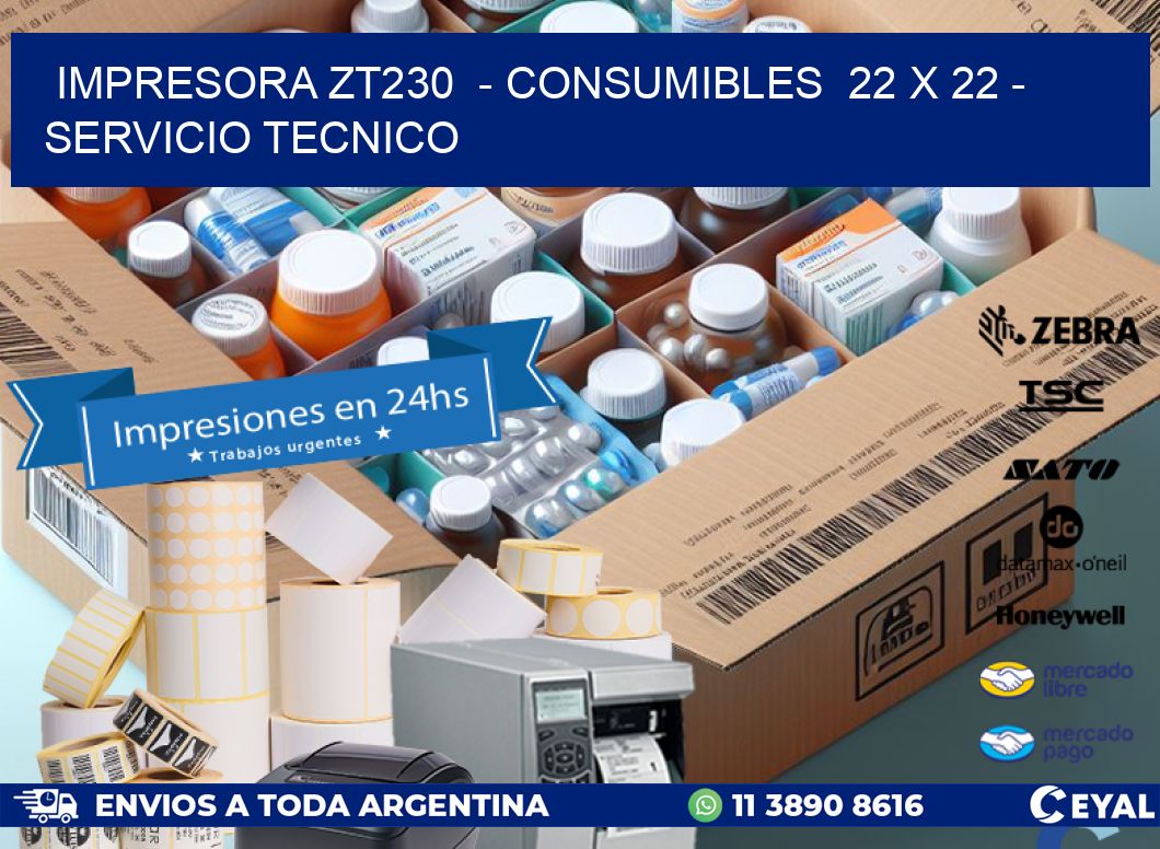 IMPRESORA ZT230  - CONSUMIBLES  22 x 22 - SERVICIO TECNICO