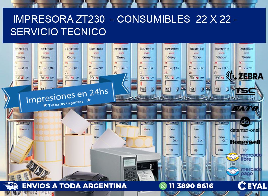 IMPRESORA ZT230  - CONSUMIBLES  22 x 22 - SERVICIO TECNICO