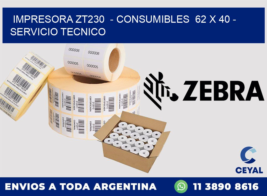 IMPRESORA ZT230 - CONSUMIBLES 62 x 40 - SERVICIO TECNICO