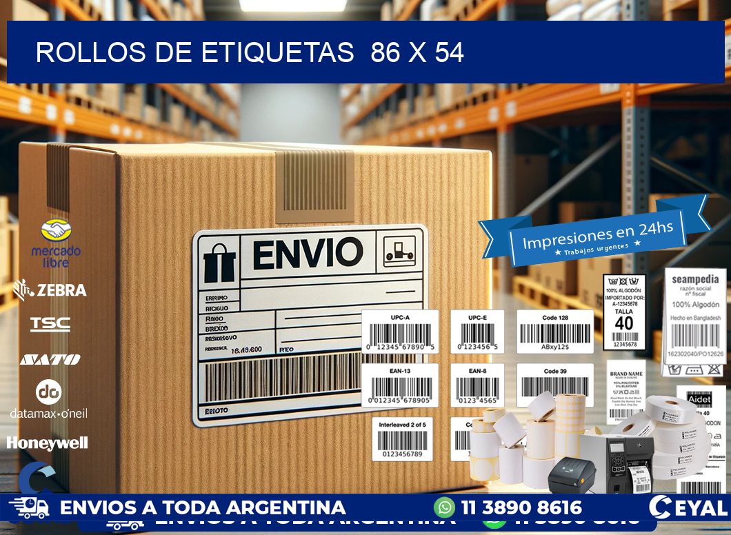 ROLLOS DE ETIQUETAS  86 x 54