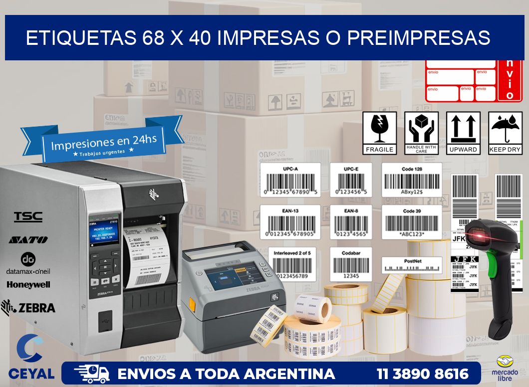 ETIQUETAS 68 x 40 IMPRESAS O PREIMPRESAS