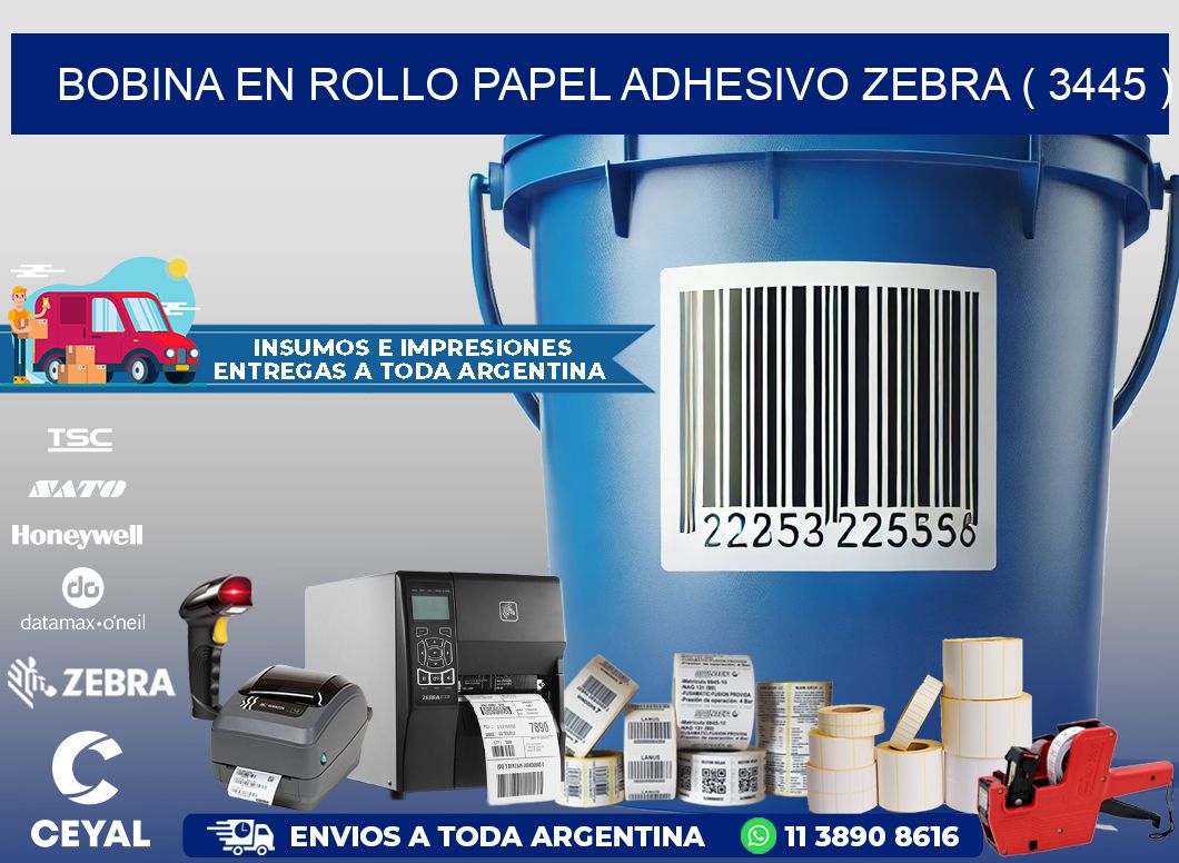 BOBINA EN ROLLO PAPEL ADHESIVO ZEBRA ( 3445 )