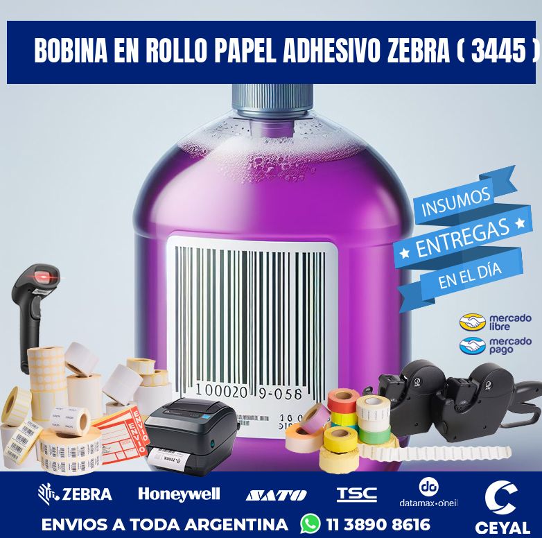 BOBINA EN ROLLO PAPEL ADHESIVO ZEBRA ( 3445 )