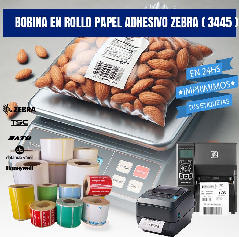 BOBINA EN ROLLO PAPEL ADHESIVO ZEBRA ( 3445 )