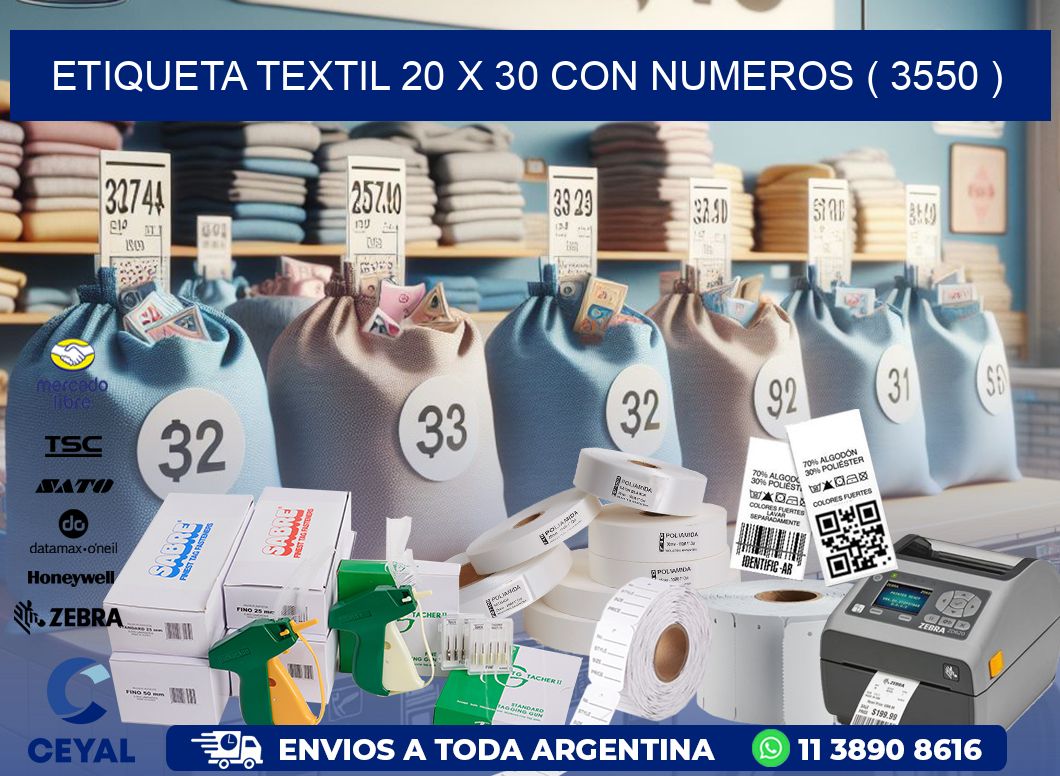 ETIQUETA TEXTIL 20 X 30 CON NUMEROS ( 3550 )