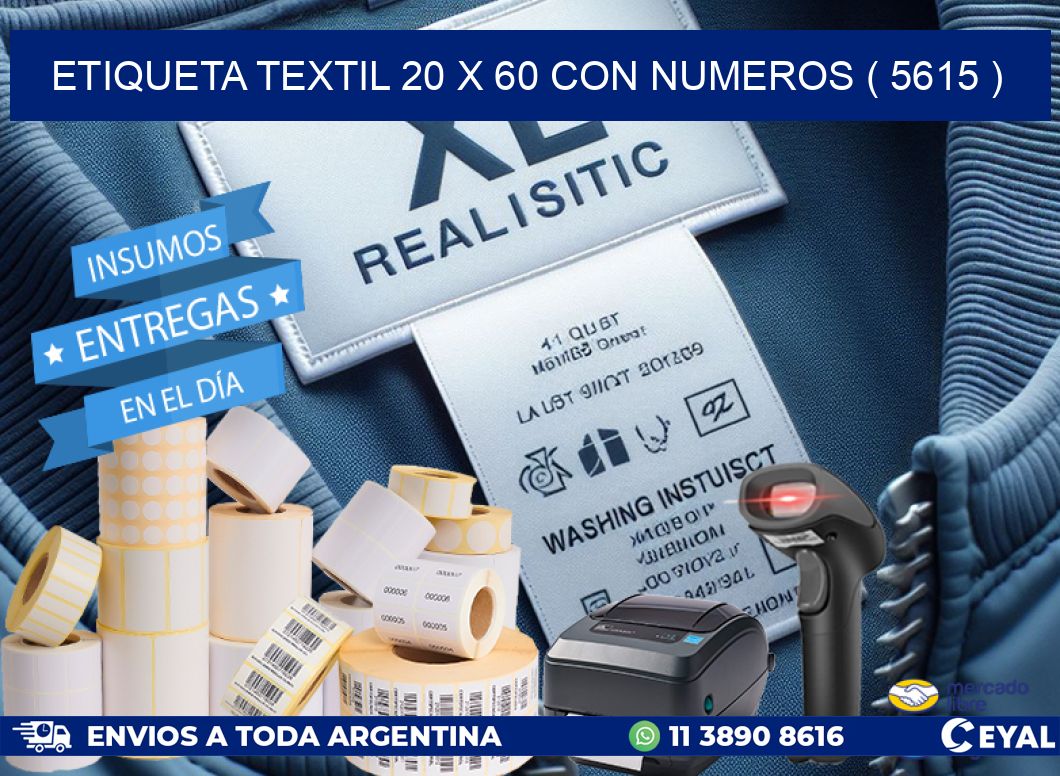 ETIQUETA TEXTIL 20 X 60 CON NUMEROS ( 5615 )