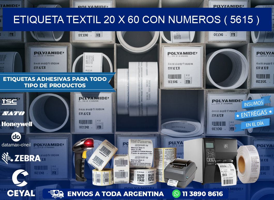 ETIQUETA TEXTIL 20 X 60 CON NUMEROS ( 5615 )