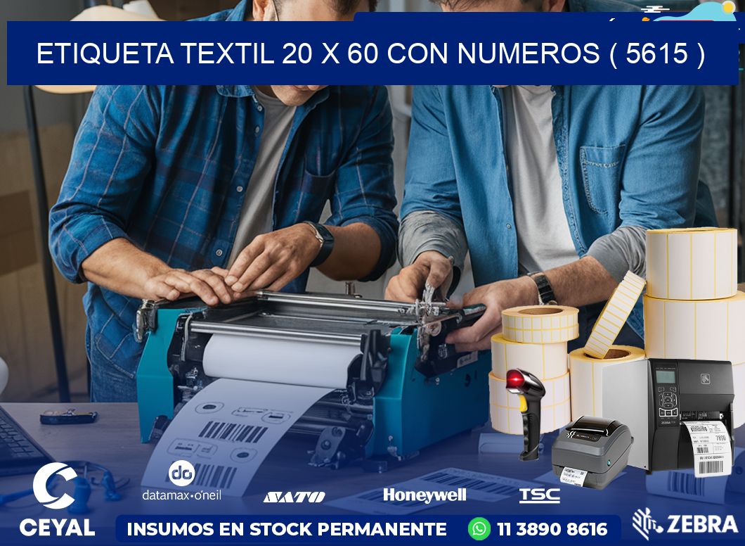 ETIQUETA TEXTIL 20 X 60 CON NUMEROS ( 5615 )